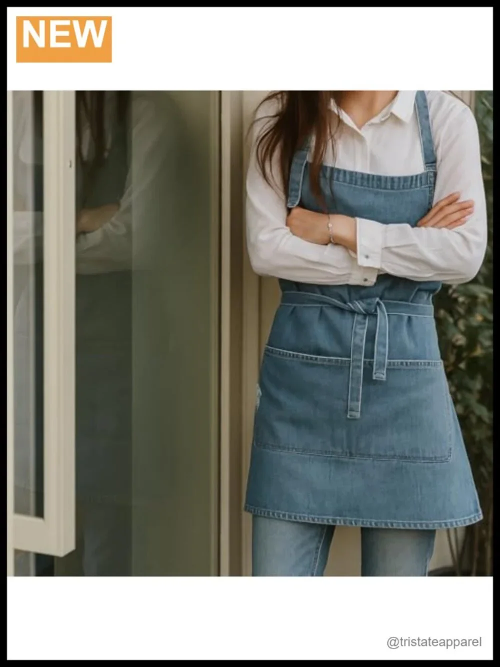 Cotton Denim Bib Apron with 5 Pockets for Cooking, BBQ, Workshop